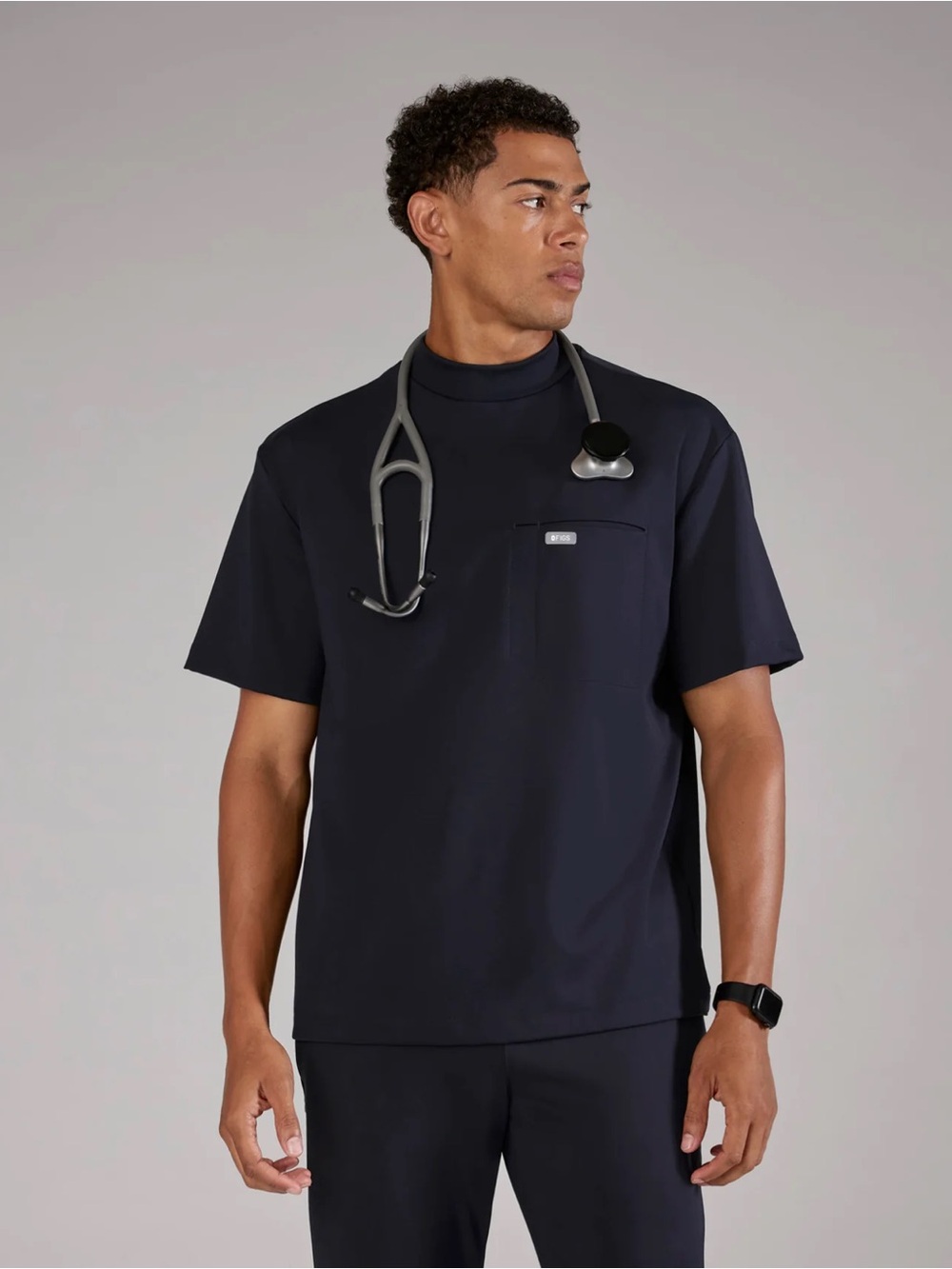 NWT FIGS Dawson FORMx Relaxed Mock Neck Scrub Top Navy XS Medical Nurse Unisex